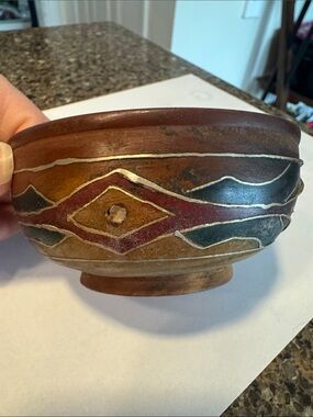 Decorative Vintage Wooden Bowl w/Metal Accents Handcrafted in Morroco